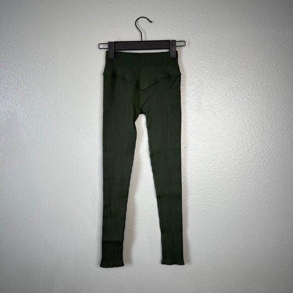 Nux Ribbed Green Compression Leggings Womens Size‎ S NEW - Picture 7 of 7